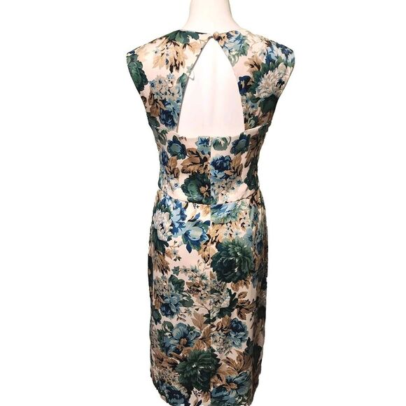 Donna Ricco Blue Green Tan Floral Square Neck Ruche Womens Dress Size‎ 12 - Picture 3 of 13